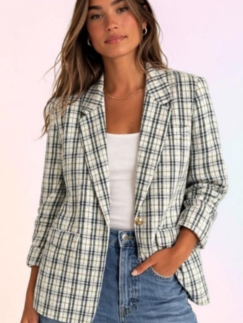 Abercrombie & Fitch Blazer Double Breasted Tweed Plaid Size XS